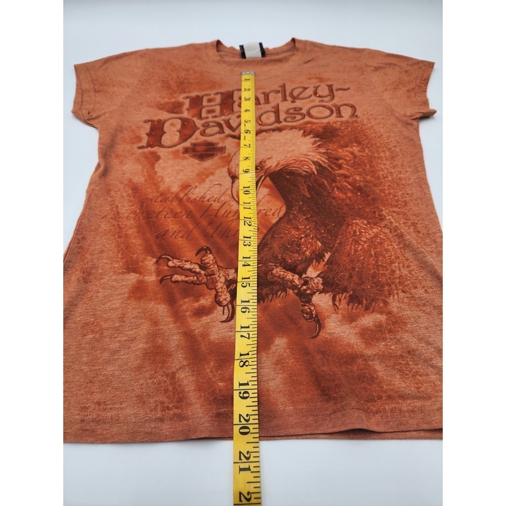 Harley-Davidson Womens Eagle Graphic T-Shirt Orange Acid Wash Tacoma WA Large - Picture 14 of 16